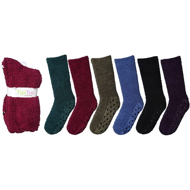 Tipi Toe Women's 6-Pairs Cozy Microfiber Anti-Skid Soft Fuzzy Crew Socks