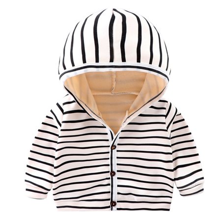 

RPVATI Toddler Baby Child Children Kids Long Sleeve Hooded Fleece Coat Striped Button Up Clothes Thicken Warm Winter Jacket 1Y-6Y