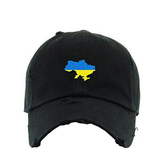 Ukraine Map Vintage Baseball Cap Embroidered Cotton Adjustable Distressed Dad Hat Black