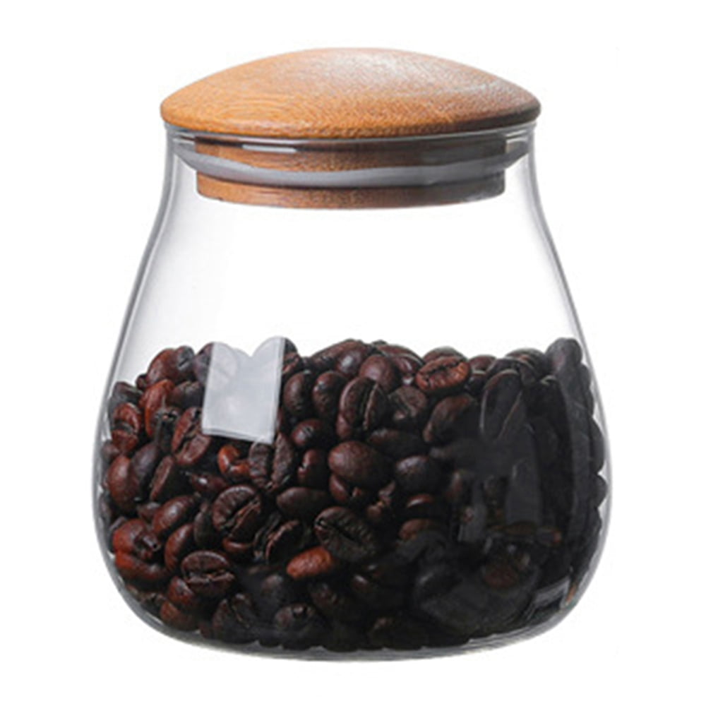 32OZ Glass Coffee Beans Jars Decorative Canister with Vintage Wooden  Airtight Lid Glass Storage Containers for Tea Spiced Nuts Sugar Candy 