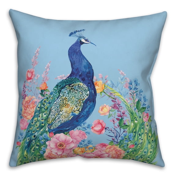 Creative Products Floral Peacock on Blue 20x20 Indoor / Outdoor Pillow