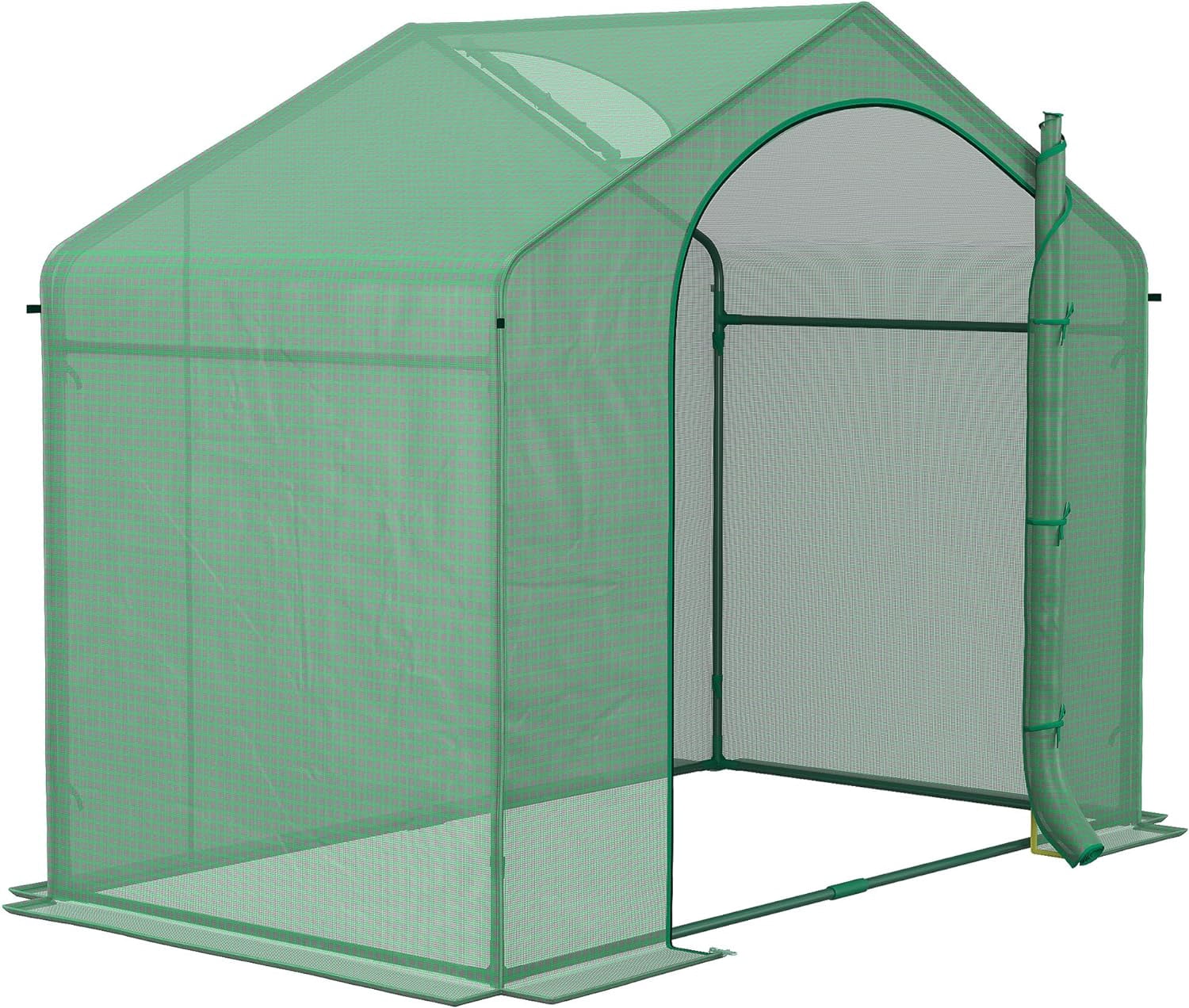 6' x 3' x 5' Portable Walk-in Greenhouse, PE Cover, Steel Frame Garden Hot House, Zipper Door, Top Vent for Flowers, Vegetables, Saplings, Tropical Plants, Green