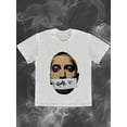 thumbnail image 1 of Y2K Punk Graphic Portrait Print Women's T-Shirt - Edgy Streetwear Tee with Stylized Smoke Effect, Semi-Sheer Round Neck Short Sleeve Top for Casual Outfits & Layered Looks, Casual Sporty Tee, 1 of 6