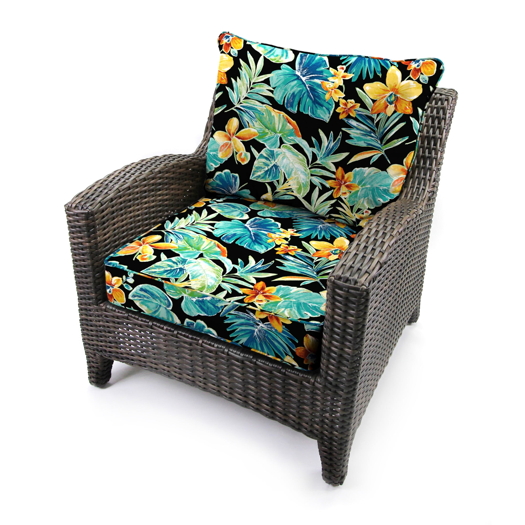 Jordan Manufacturing 46.5" x 24" Beachcrest Caviar Black Floral Rectangular Outdoor Deep Seat Chair Cushion Set with Welt