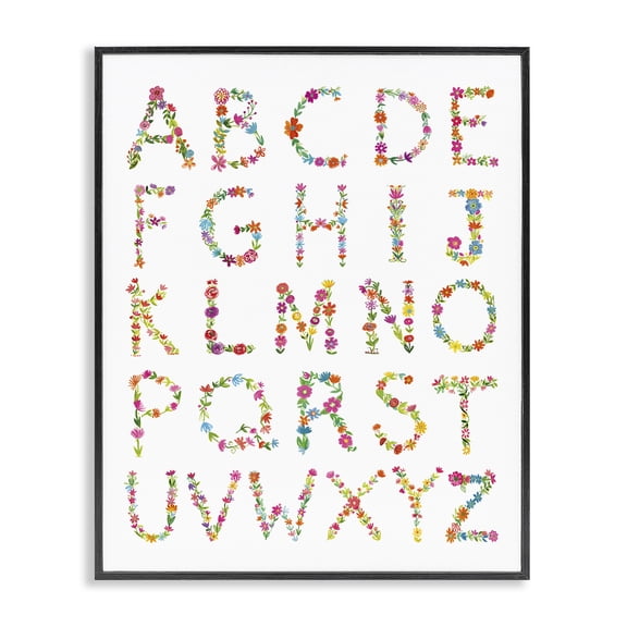 Stupell Industries Bohemian Floral Pattern Alphabet Soft Chic Typography Black Framed Giclee Art, 11 x 14, by Farida Zaman