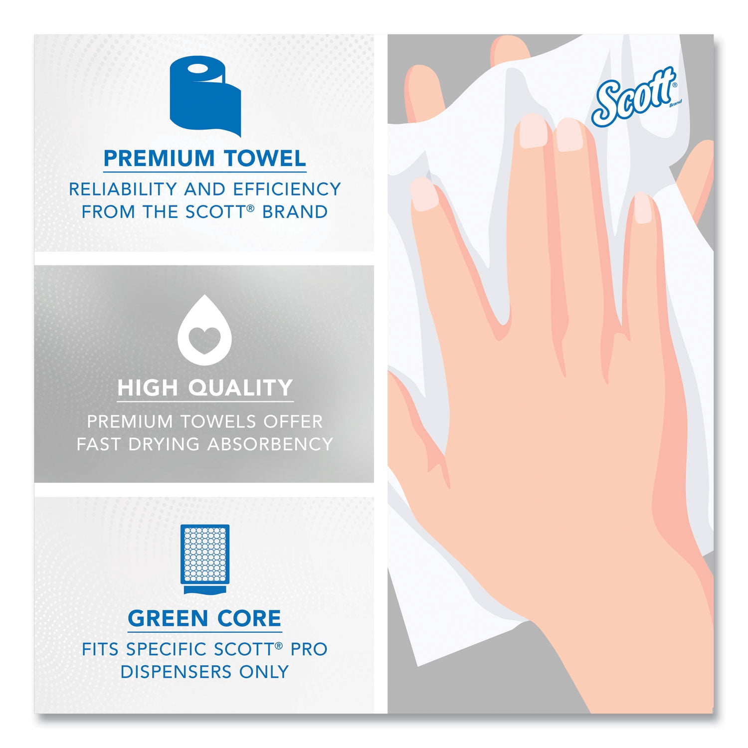 Scott® Pro Hard Roll Paper Towels with Absorbency Pockets for Scott Pro Dispenser, Green Core Only, 1-Ply, 7.5" x 900 ft,6 Rolls/CT