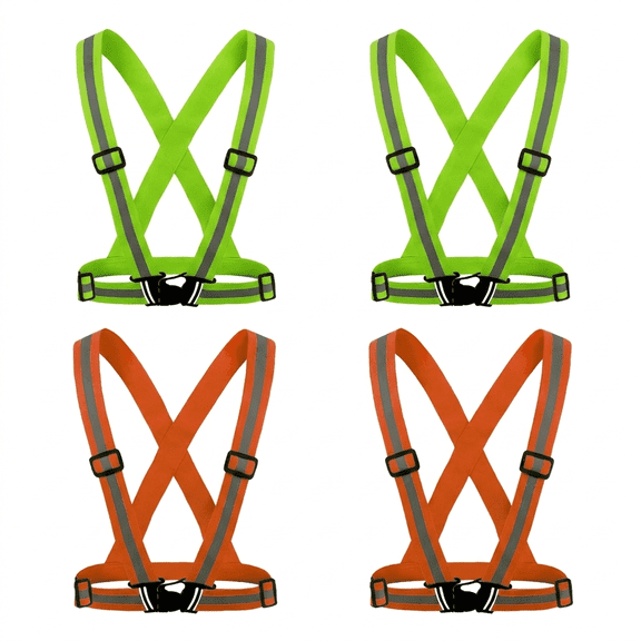 MoHern 4 Pack Safety Vest High Visibility Reflective Straps Neon Green Orange X Back for Running