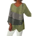 thumbnail image 2 of Green Womens Summer Tops 2025 Spring And Autumn New European And American Casual Loose V Neck Irregular Art Printed Long Sleeve Retro Top For Women Shirts for Women, 2 of 4