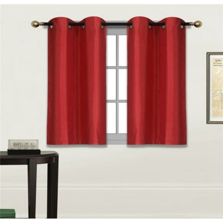 Red Kitchen Curtains 2 Piece N25 RED Luxury Kitchen, Short Window Curtain Semi Sheer Panel , 2 Faux Silk Tier Panels With Bronze Grommets ()