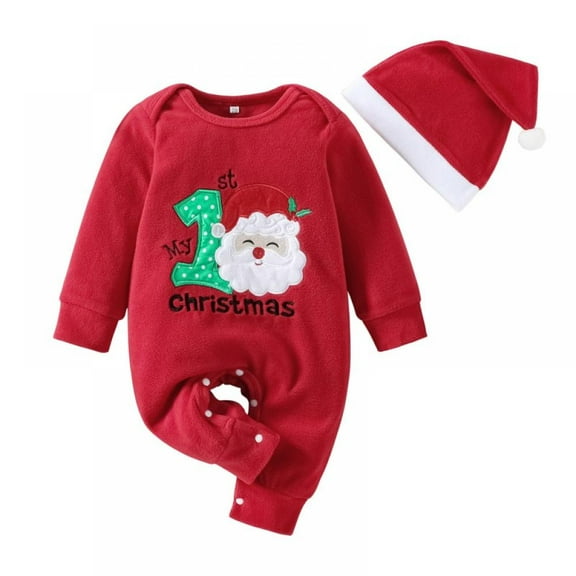 URMAGIC 0-24M Baby Boy Christmas Outfit My First Christmas Romper Bodysuit Hat Baby Boy First Christmas Clothes Set