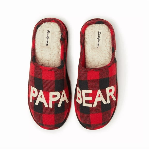 Men’s “Papa Bear” Buffalo Check Clog Slippers – Red/Black Plaid, Indoor/Outdoor