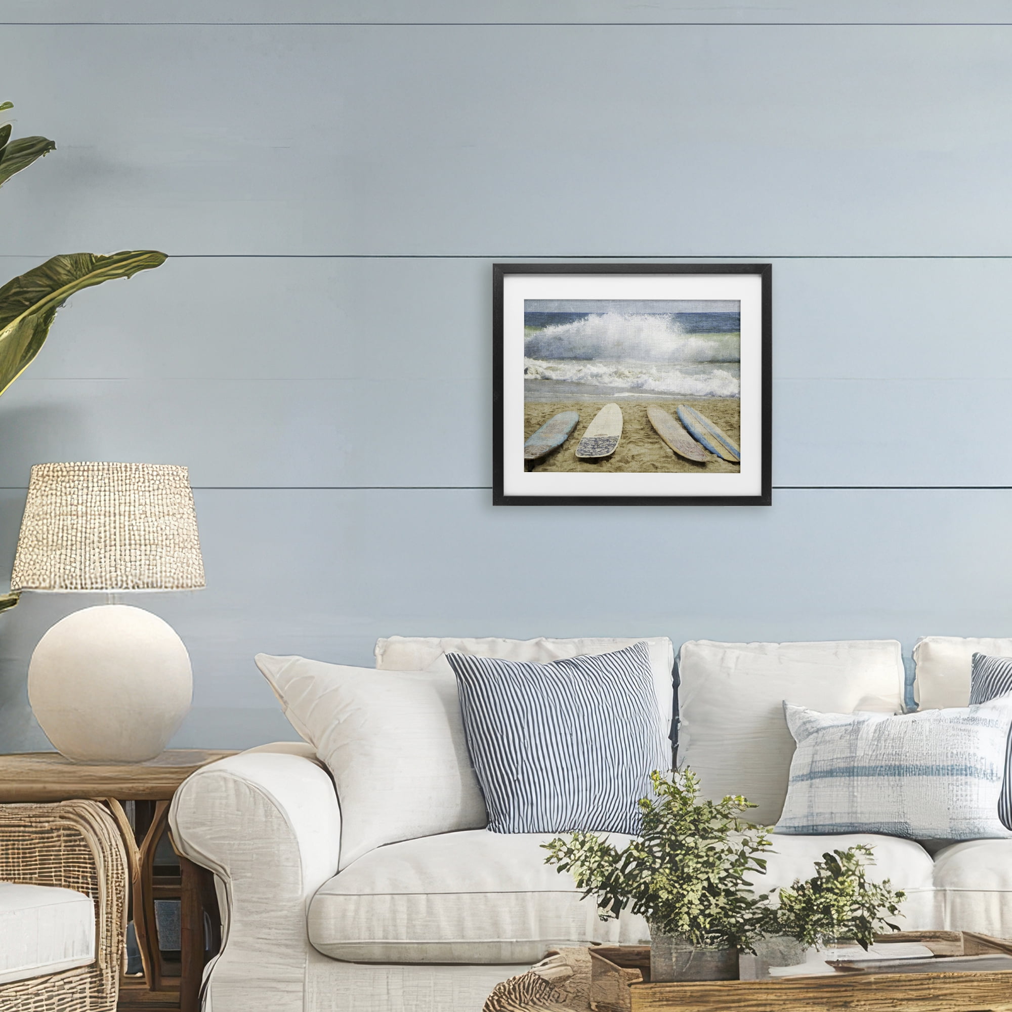 Stupell Industries Surfboards At The Ready Black Framed Print Under Glass, design by Grotto Studios