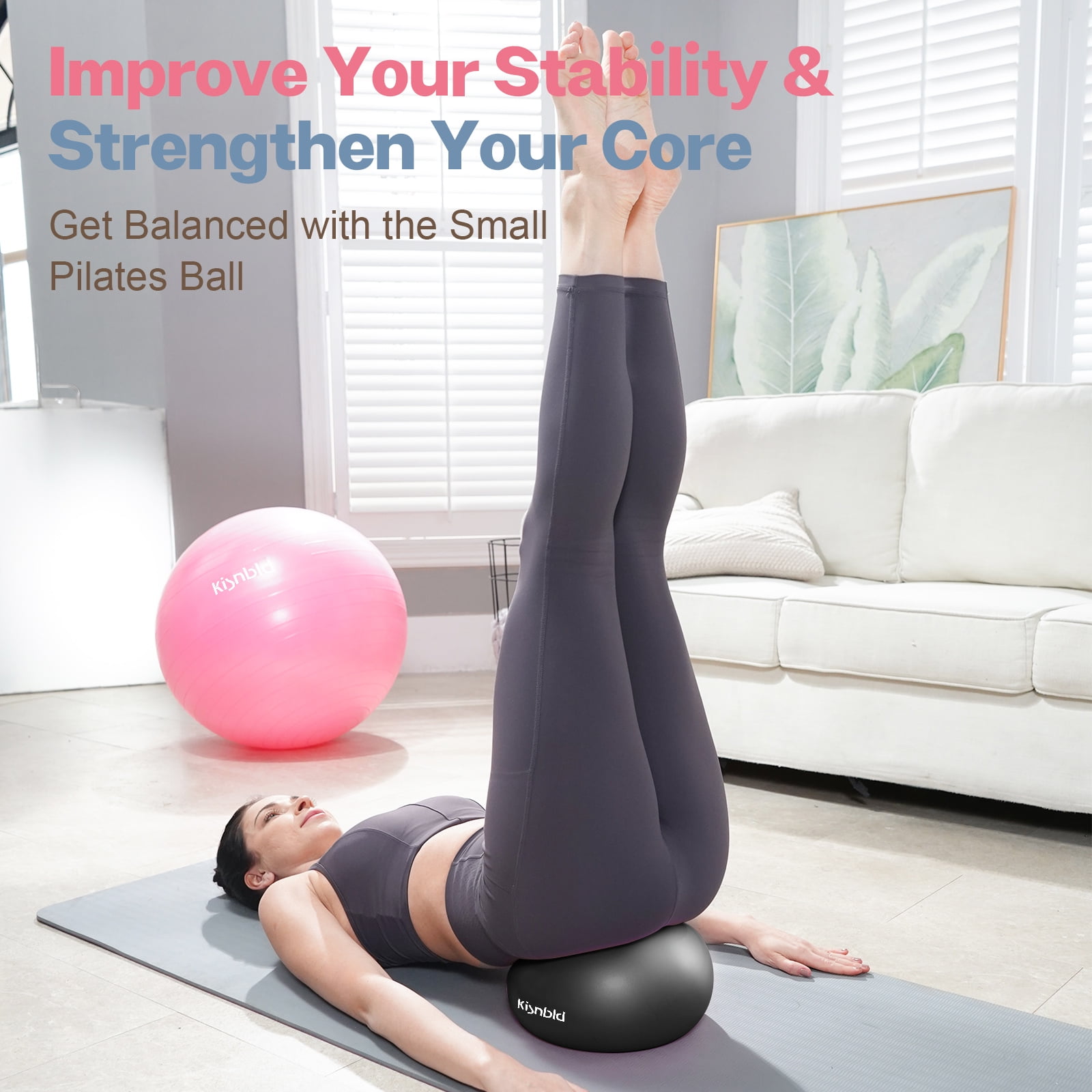 kisnbld Pilates Ball, 9-inch Anti-Burst Small Exercise Ball, Mini Yoga Ball for Physical Therapy, Stretching & Core Strength for Home Gym & Office