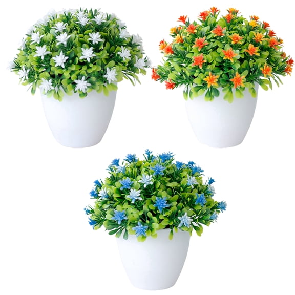 Yirtree Mini Potted Artificial Grass Plant Fake Greenery in Paper Pulp Pots Small Houseplants Faux Herbs Green Plastic Flower Bonsai for Indoor Home Bathroom Kitchen Office Decoration