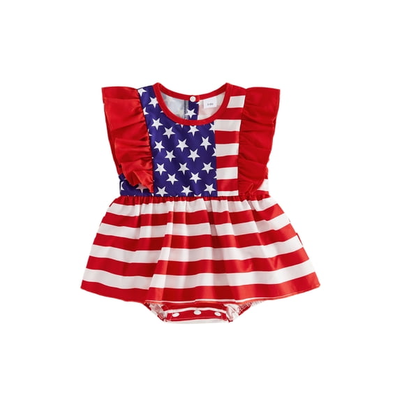 BemeyourBBs Newborn Baby Girl 4th of July Outfit Patriot Independent Day Clothes Summer Romper Dress Stars Stripes Print Ruffle Sleeves Bodysuit Dress Playsuit Baby Girl Fourth of July Outfit