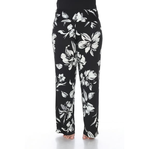 White Mark Women's Plus Size Hawaiian Flower Palazzo Pants