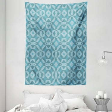 Blue Tapestry, Geometric Illustrated Lattice Pattern with Abstract Elements in the Shades of Blue, Wall Hanging for Bedroom Living Room Dorm Decor, 60W X 80L Inches, Blue and Grey, by Ambesonne