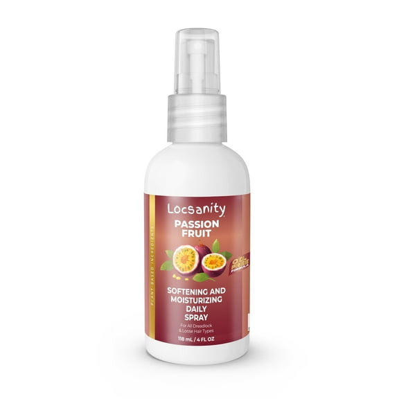 Locsanity Daily Moisturizing Spray for Dull, Dry Locs – Trial Size Passion Fruit Hair and Scalp Moisturizer for Dreadlocks, Sisterlocks, Microlocks, Braids to Control Oil and Frizz (4 fl oz)