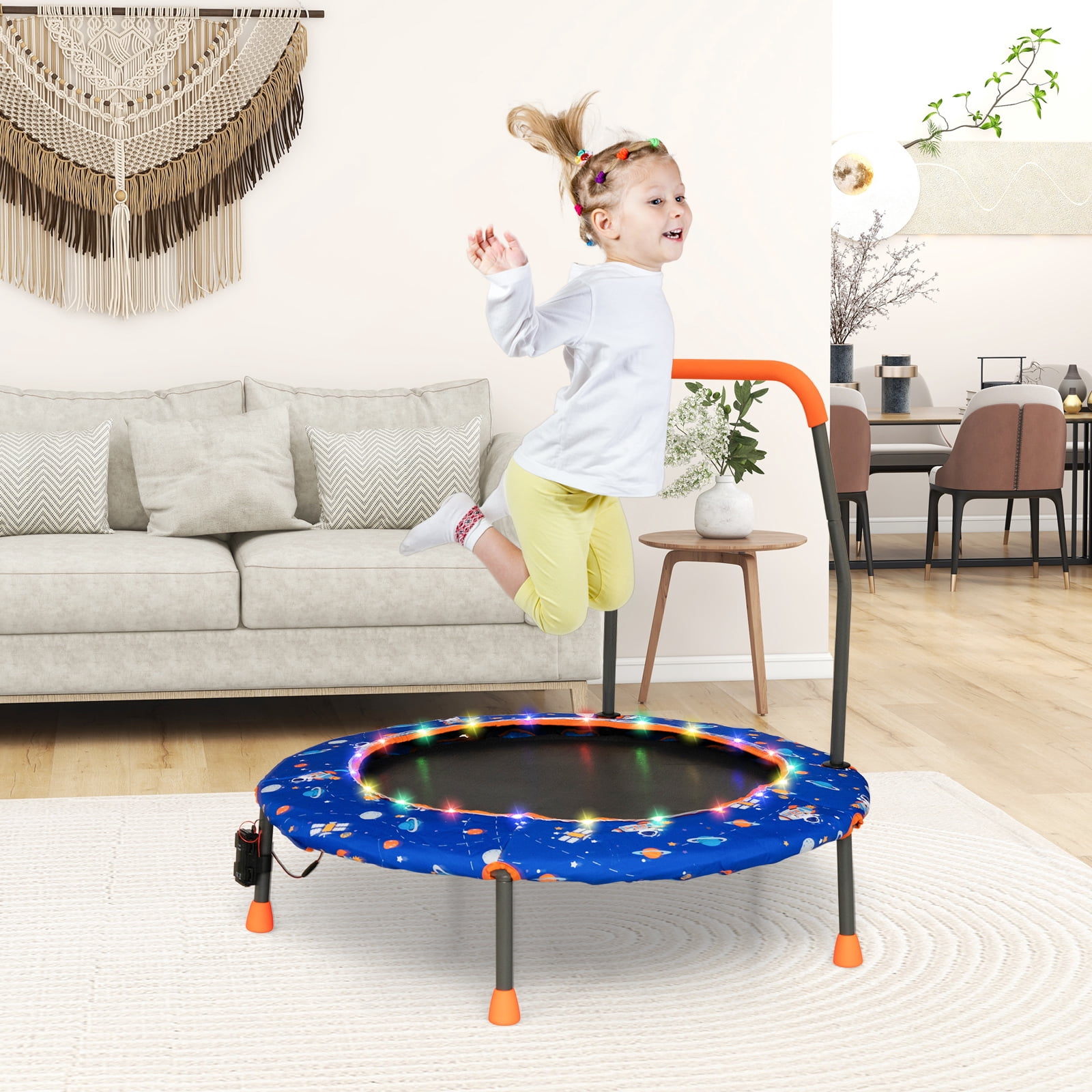 Infans 36" Mini Toddler Trampoline W/LED Bluetooth Speaker Detachable Handle Kids Gifts