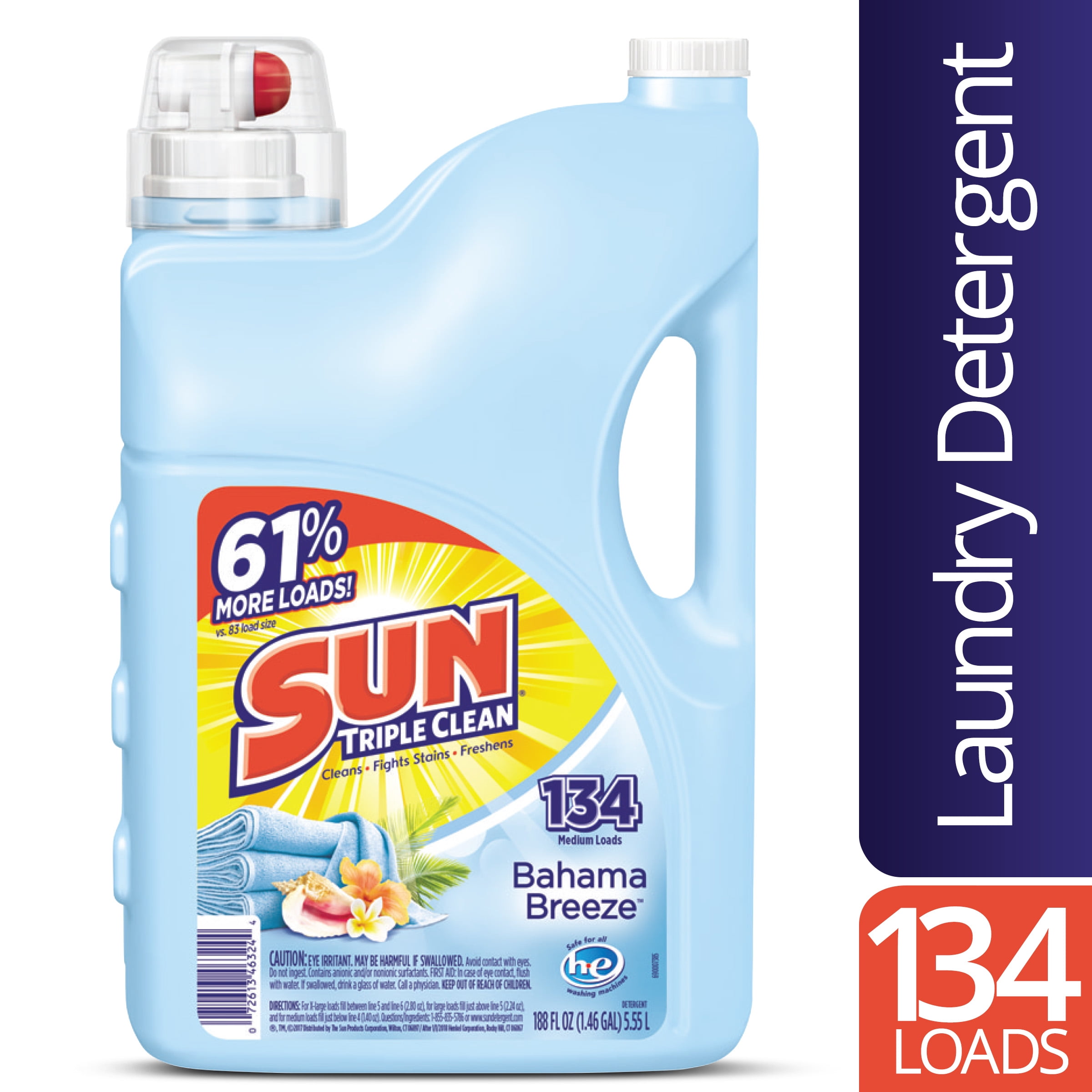 Sun Liquid Laundry Detergent Bahama Breeze, 188 Ounce, 134 Loads