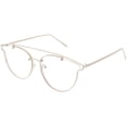 thumbnail image 2 of Modern Crossbar Horn Rimmed Rimless Eyeglasses Clear Round Flat Lens 58mm (Silver / Clear), 2 of 4
