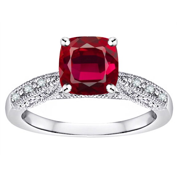 Star K� Cushion-Cut 7mm Created Ruby Antique Vintage Style Solitaire Engagement Promise Ring
