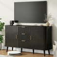 thumbnail image 3 of Laintene Fluted Sideboard with 3 Drawers, 55" Buffet Cabinet with Storage, Sliding Tambour Doors & 2 Adjustable Shelves, Modern Storage Accent Cabinet for Kitchen, Living Room, Hallway, Black, 3 of 10