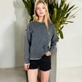 thumbnail image 4 of Women's Crew Neck Long Sleeve Knit Sweater with Contrast Trim and Ribbed Hem - Medium, Gray, 4 of 6
