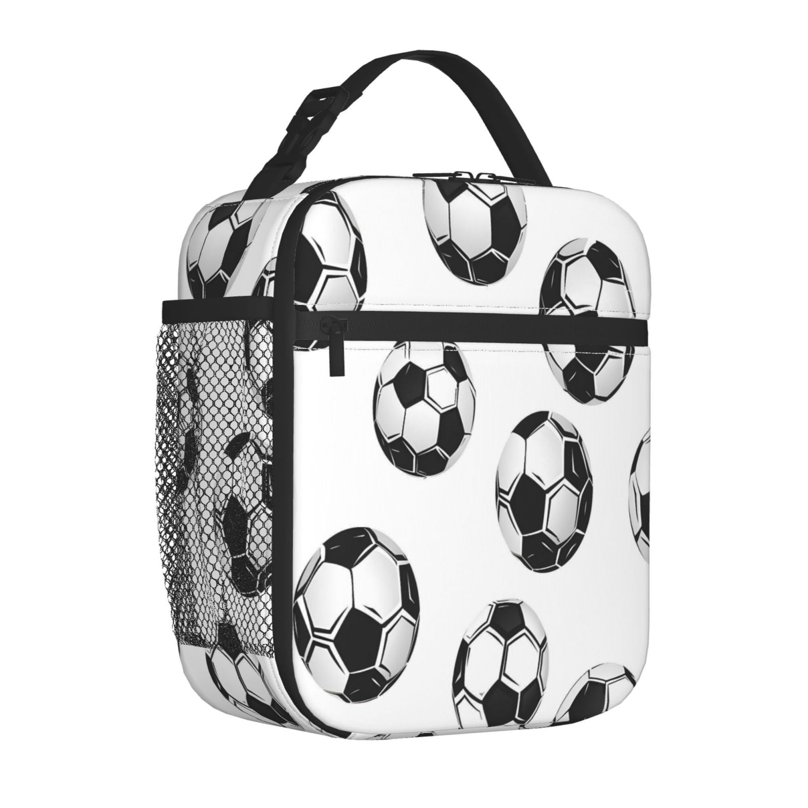 Lunch Bag For Women Men Insulated Portable Lunch Box Bento Box Office Picnic Travel Cooler Bag Soccer Football Theme Sporty Dynamic Style Soccer Balls