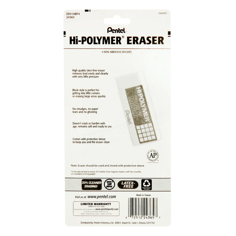 Pentel : Hi-polymer Erasers 3 Pack Eraser Block Style Latex Free 