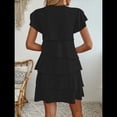 thumbnail image 4 of Elegante Vestido de para Mujer, con Volantes, , Cuello Redondo, Mangas Abullonadas, Vestido Midi Fluido para Cóctel o Fiesta Negro XXL, 4 of 5