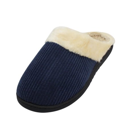 

SLM Men s Bedroom Slippers Non Skid Fur Lined House Shoe Slides