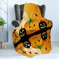 thumbnail image 4 of Halloween Soft Flannel Fleece Blanket, Spooky Carved Jack o' Lantern and Full Moon Bats and Grave Lake October Theme, Cozy Plush for Indoor and Outdoor Use, 70" x 90", Orange Black, by Ambesonne, 4 of 5
