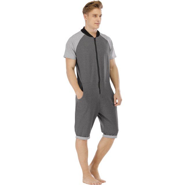 WILLBEST Pantalones Cortos para Hombre, Mono de Primavera y Verano con Bloques de Color, Mono de Manga Corta con Cremallera y Capucha