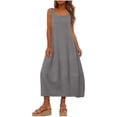 thumbnail image 2 of Zynoxe Midi Dresses for Women Classic Square Neck Sleeveless Beach Dress Flowy A-Line Solid Color Women's Cotton Linen Dresses Breathable Casual Loose Shift Sundress with Pockets M, 2 of 10