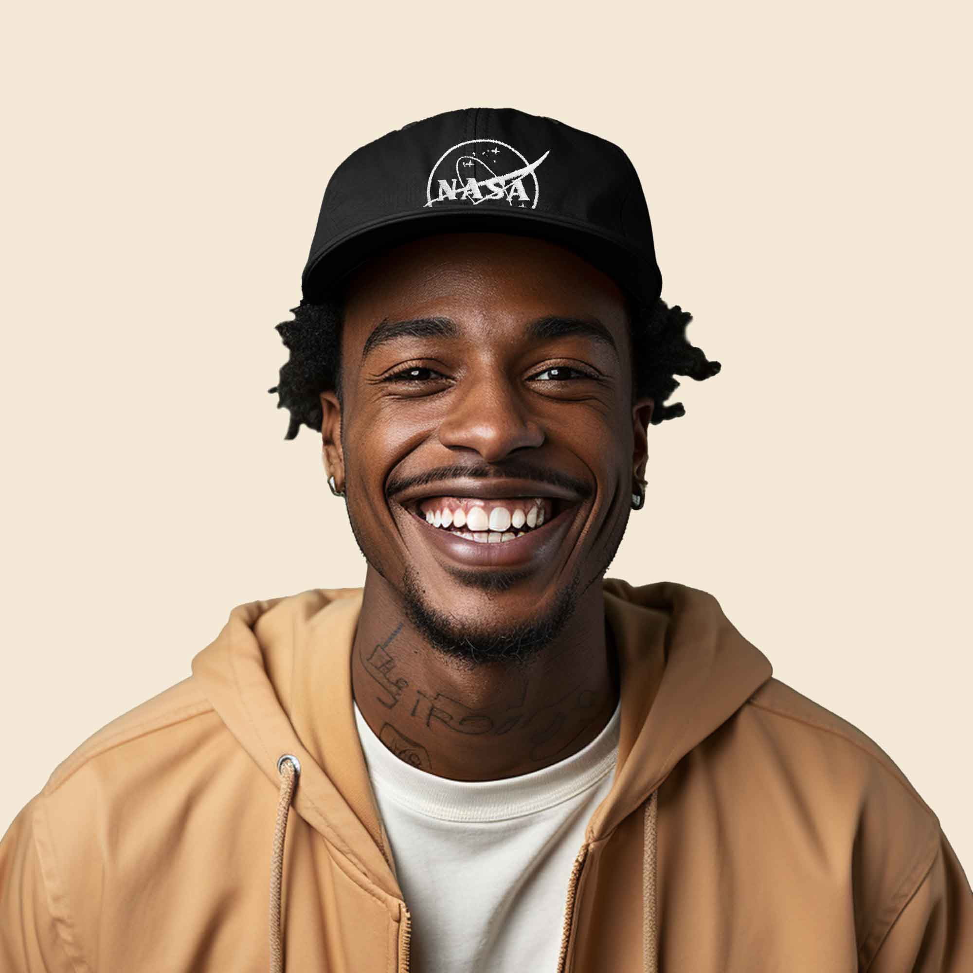 Dalix NASA White Meatball Embroidered Mens Womens Cotton Dad Hat Baseball Cap Adjustable in Black