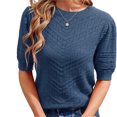 thumbnail image 2 of Short Sleeved Women Hollow-out Casual Crew Neck Knit Sweater Tops, 2 of 7