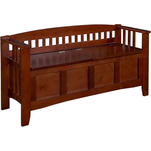 Linon Split Seat Storage Bench, Walnut, 17 inch Seat Height