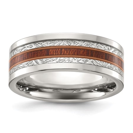 Auriga Fine Jewelry Stainless Steel Polished with Wood and Imitation Meteorite Inlay 8mm Band