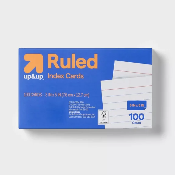 100ct 3" x 5" Ruled Index Cards