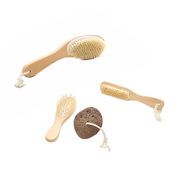 Cateissary Juego de baño de 4 Uds., cepillo de doble cara, traje de piedra pómez, guantes de madera, herramientas de hidratantes, caja de Juegos de accesorios de baño Cateissary HA074796-00