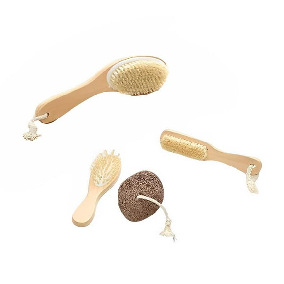 Inteprter Juego de baño de 4 Uds., cepillo de doble cara, traje de piedra pómez, guantes de madera, herramientas de hidratantes, caja de Juegos de accesorios de baño Inteprter HA074796-00