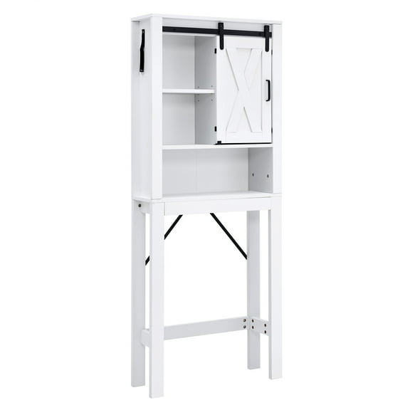 IUKRYU Over The Toilet Storage Cabinet with Sliding Barn Door, Adjustable Shelves, Bathroom Organizer Space Saver, Tall Over Toilet Storage Shelf, White