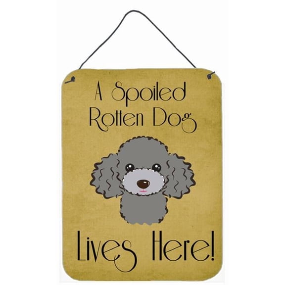 Silver Gray Poodle Spoiled Dog Lives Here Wall or Door Hanging Prints