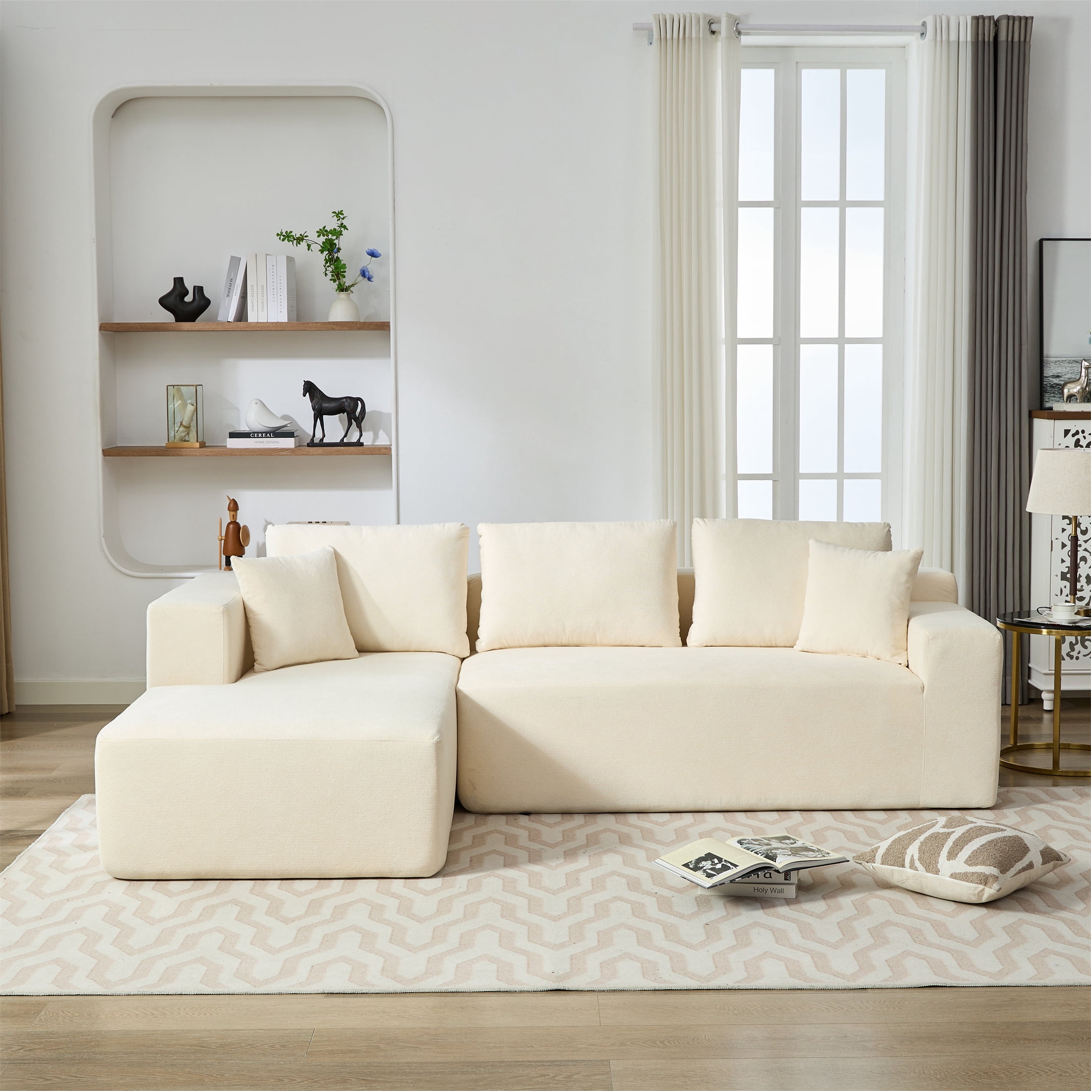 Aukfa 107" Cloud Sectional Couch Modern Modular Sofa with Deep Seat for Living Room, Installation Free, Chenille, Beige