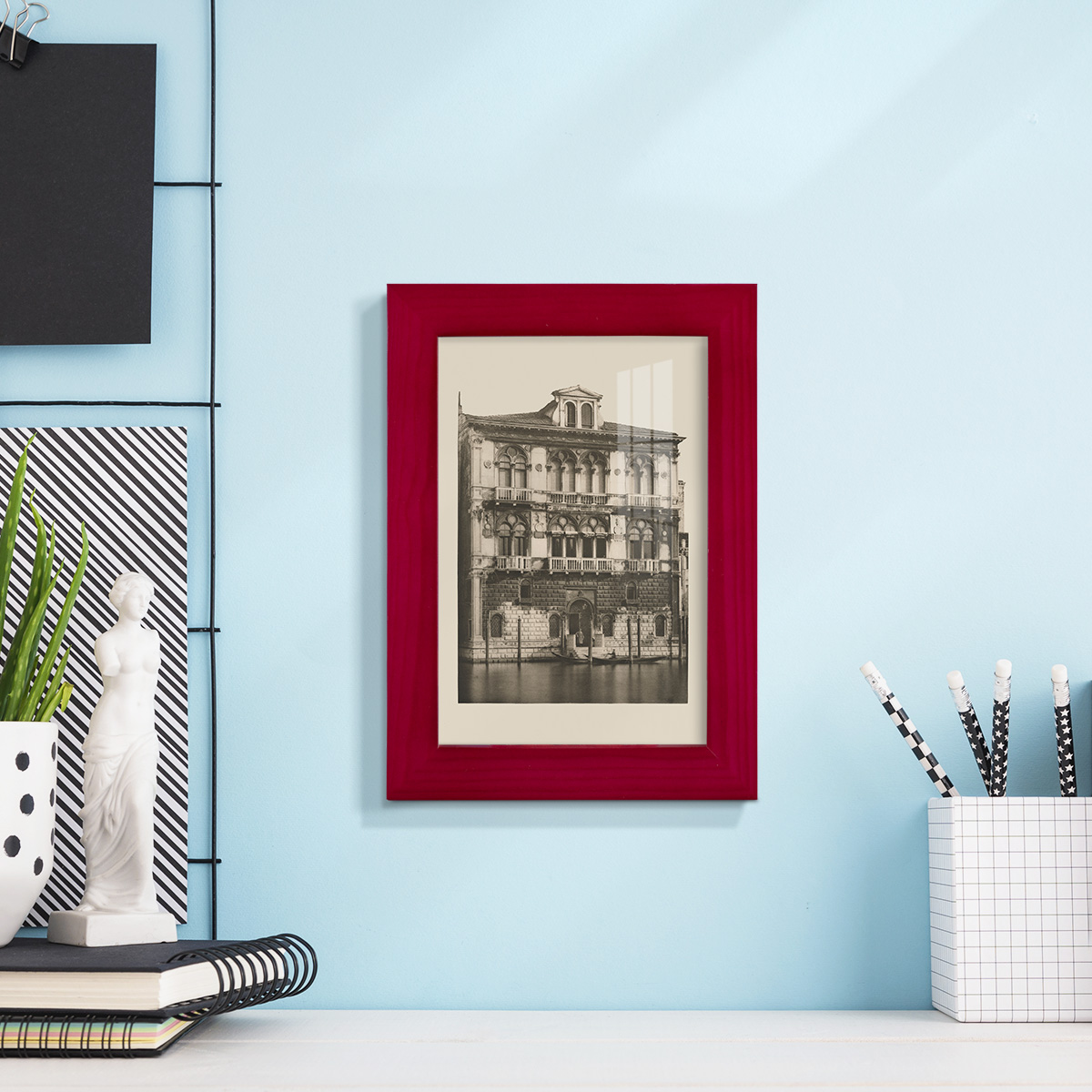 Vintage Views of Venice II - Framed Print w/glass - Cherry Red