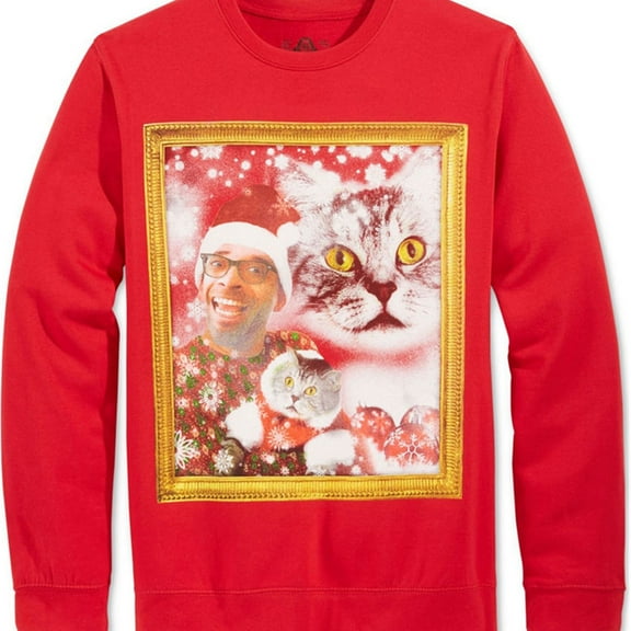 American Rag Mens Cat Owner Faceswap Sweatshirt, Red, XX-Large