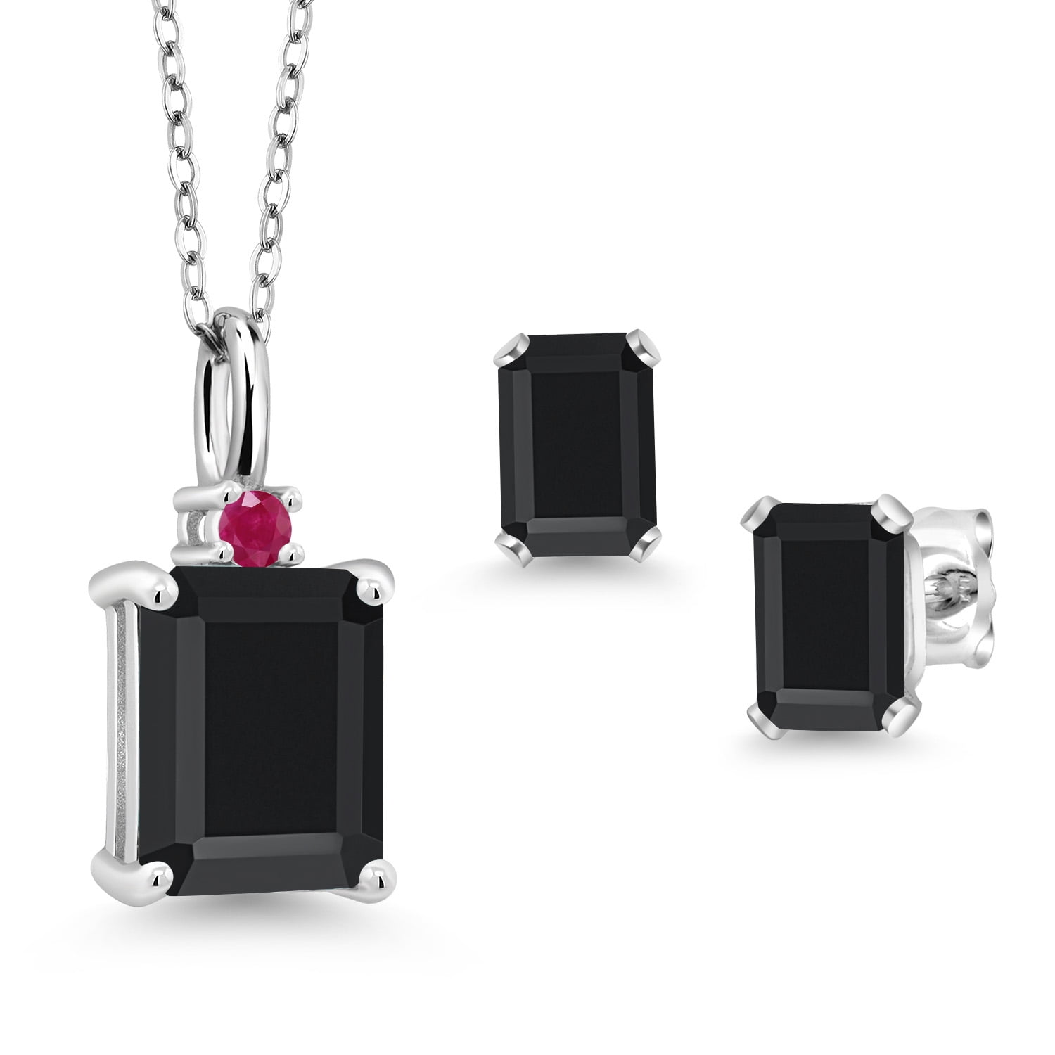 Gem Stone King 3.26 Ct Octagon Black Onyx 925 Sterling Silver Pendant and Earrings Jewelry Set
