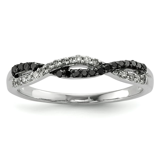 Sterling Silver Rhodium Plated Back & White Diamond Ring Size 8