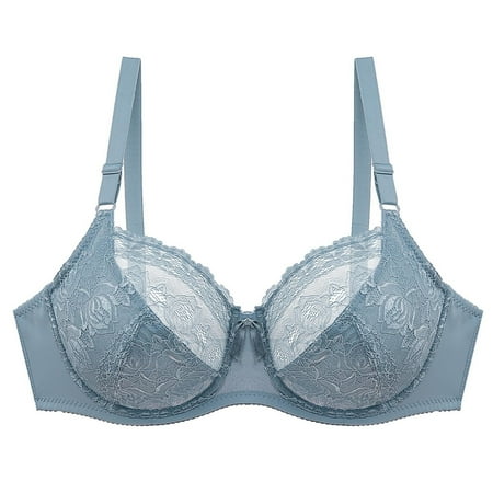 Lovzfmll Daily Wear Bras for Women  Women s Bralette Wireless Padded Bra Top Sexy Solid Color Lace Steel Ring Oversized Lightweight Gathering Underwear Everyday Basic Bras Light Blue XL